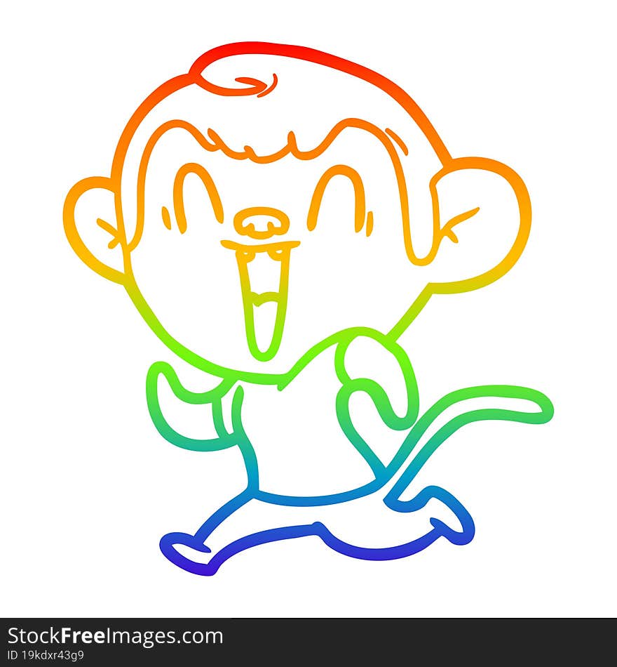 rainbow gradient line drawing of a cartoon laughing monkey