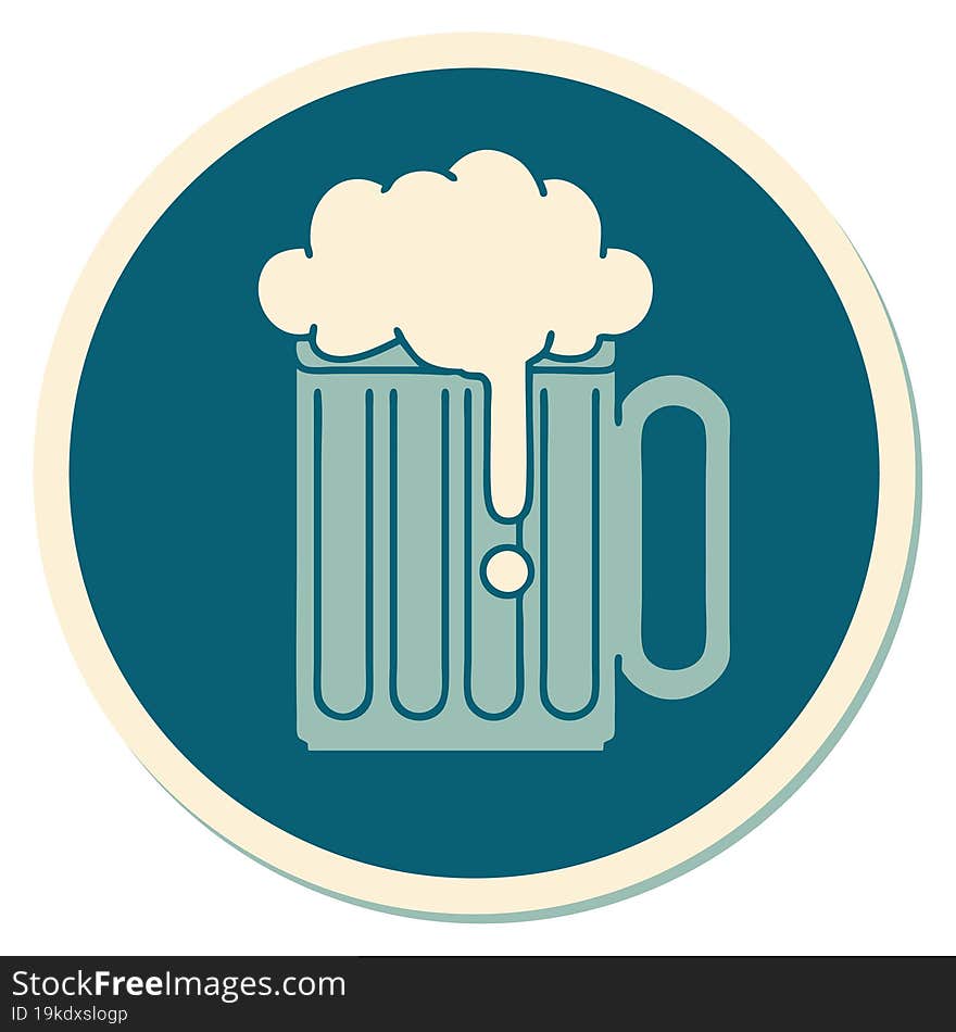 sticker of tattoo in traditional style of a beer tankard. sticker of tattoo in traditional style of a beer tankard