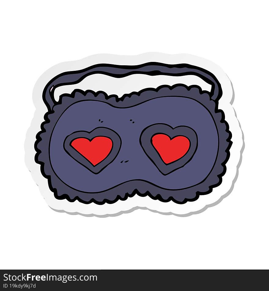 sticker of a cartoon sleeping mask with love hearts