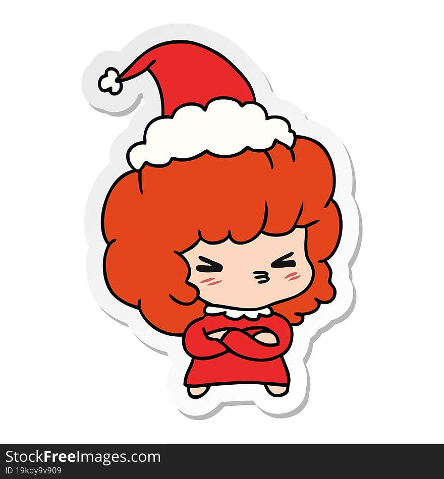 hand drawn christmas sticker cartoon of kawaii girl