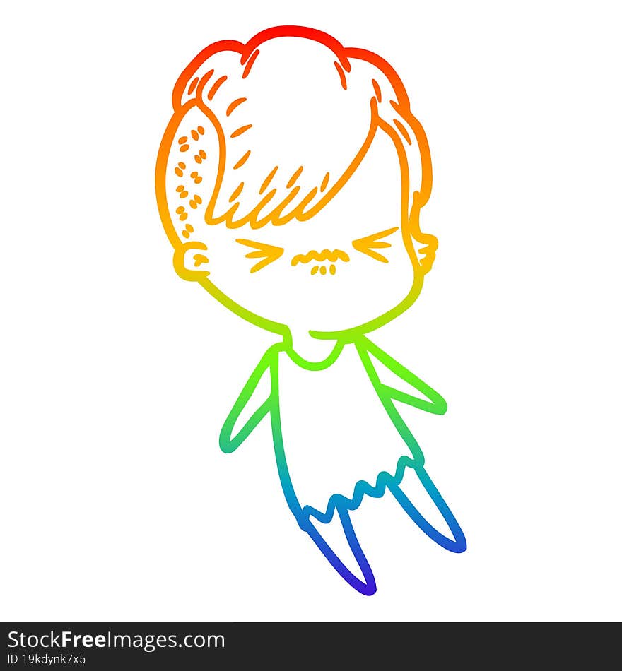 rainbow gradient line drawing cartoon annoyed hipster girl