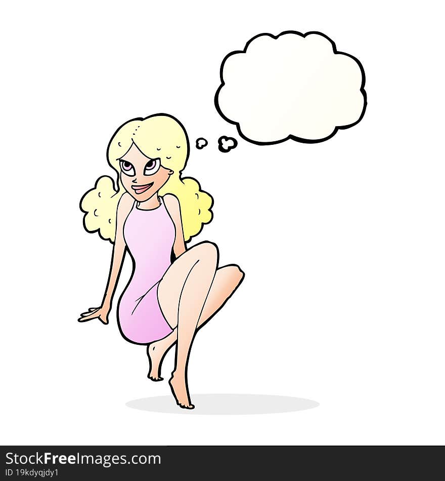 Cartoon Attractive Woman Posing With Thought Bubble