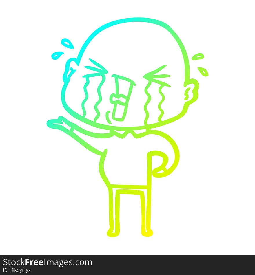 cold gradient line drawing cartoon crying bald man