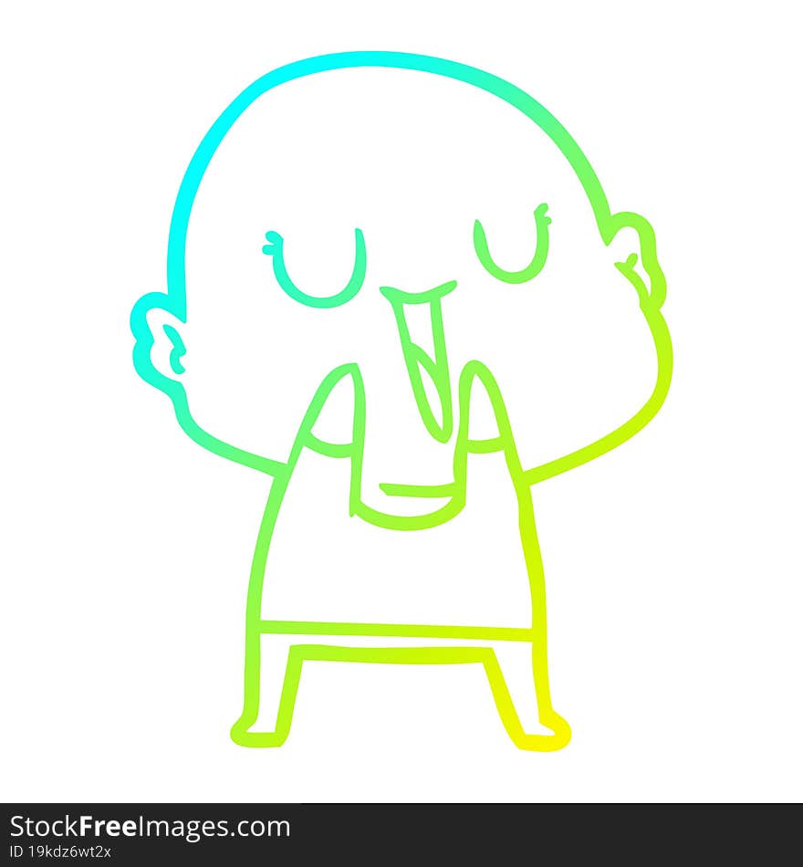 cold gradient line drawing of a happy cartoon bald man