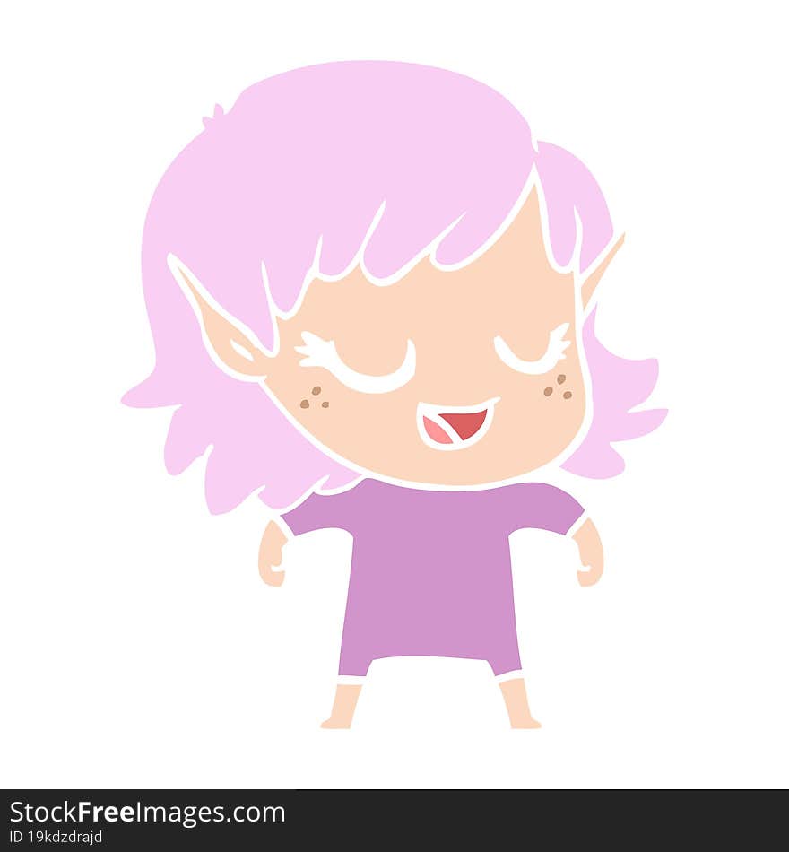 happy flat color style cartoon elf girl