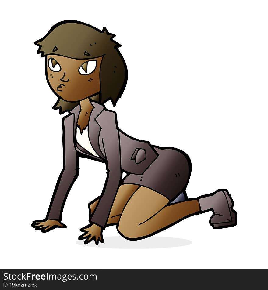 cartoon woman on hands and knees