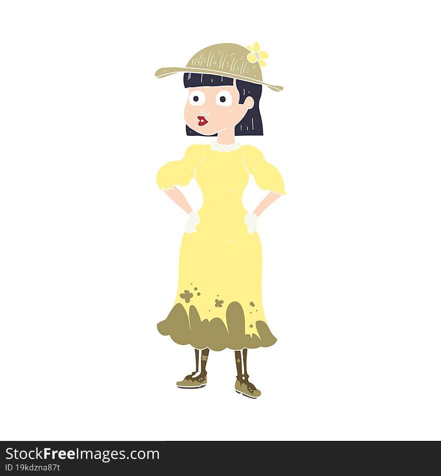 Flat Color Illustration Of A Cartoon Woman In Sensible Dress