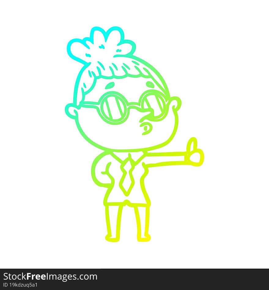 Cold Gradient Line Drawing Cartoon Woman Wearing Glasses