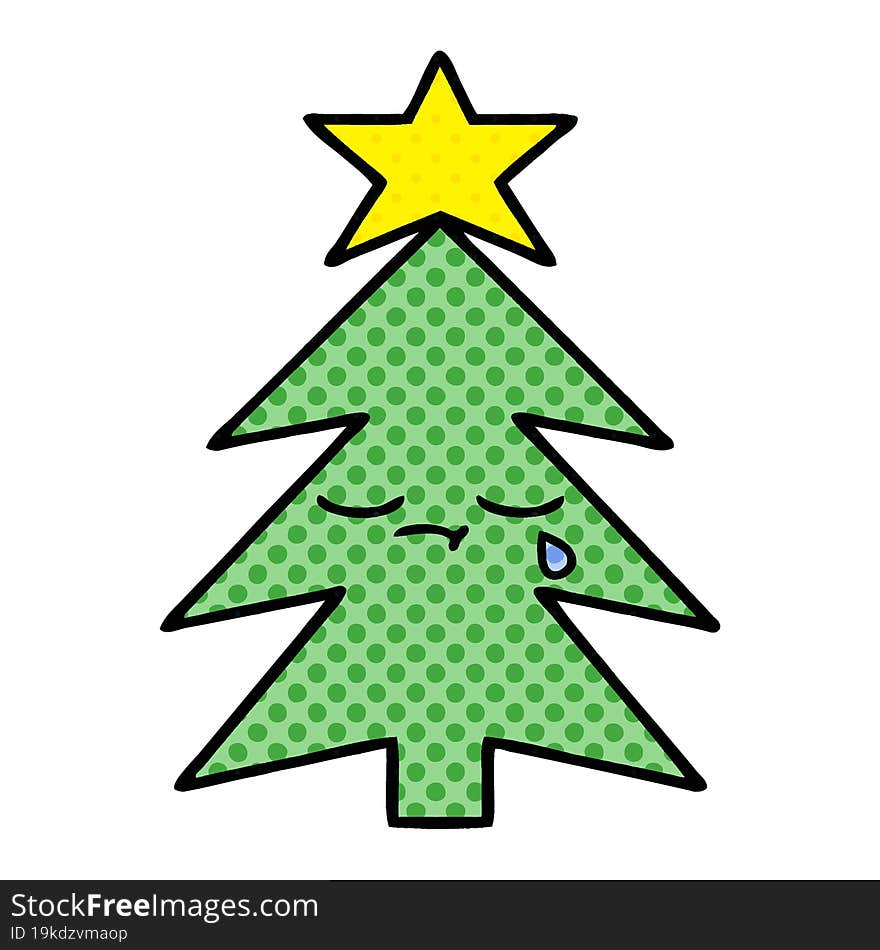 comic book style cartoon of a christmas tree