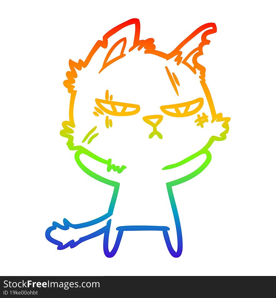 rainbow gradient line drawing tough cartoon cat