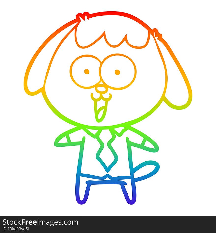 Rainbow Gradient Line Drawing Cute Cartoon Dog