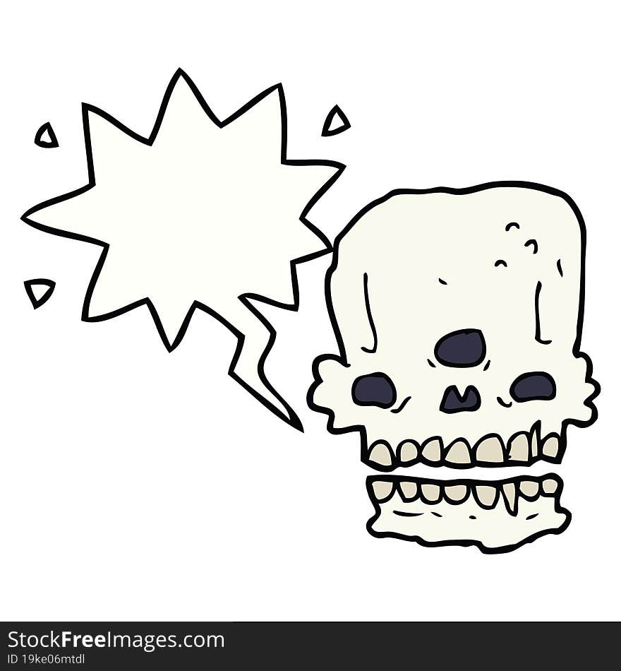 cartoon spooky skull with speech bubble. cartoon spooky skull with speech bubble