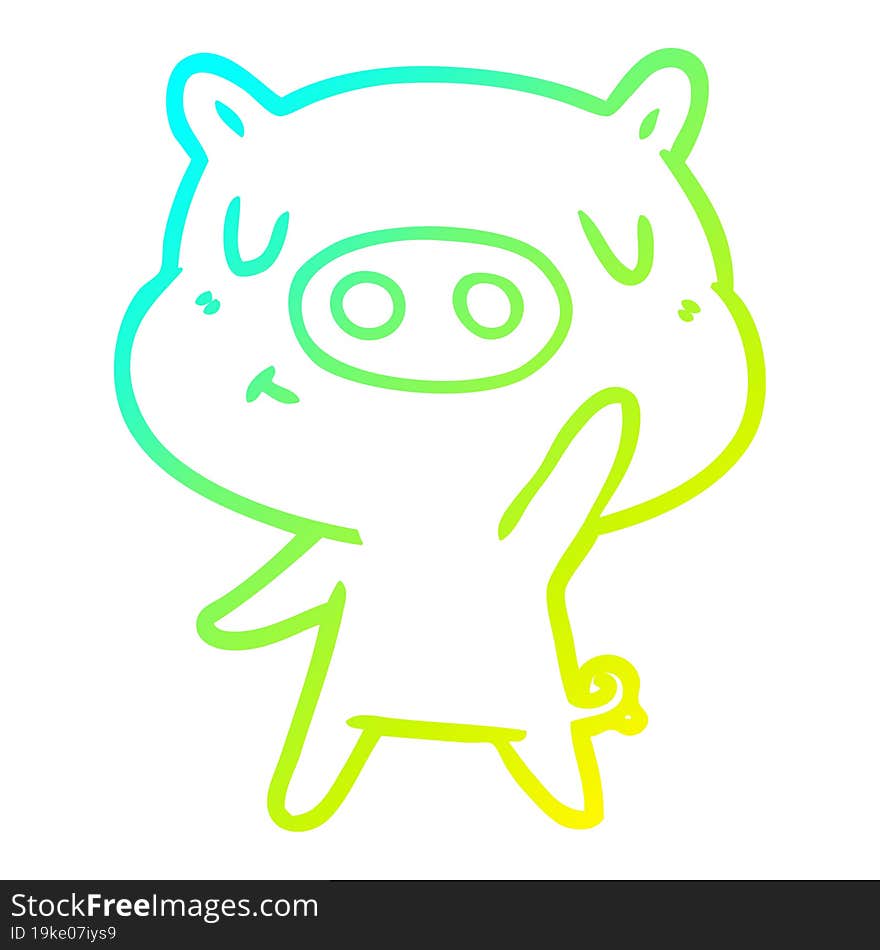 cold gradient line drawing of a cartoon content pig