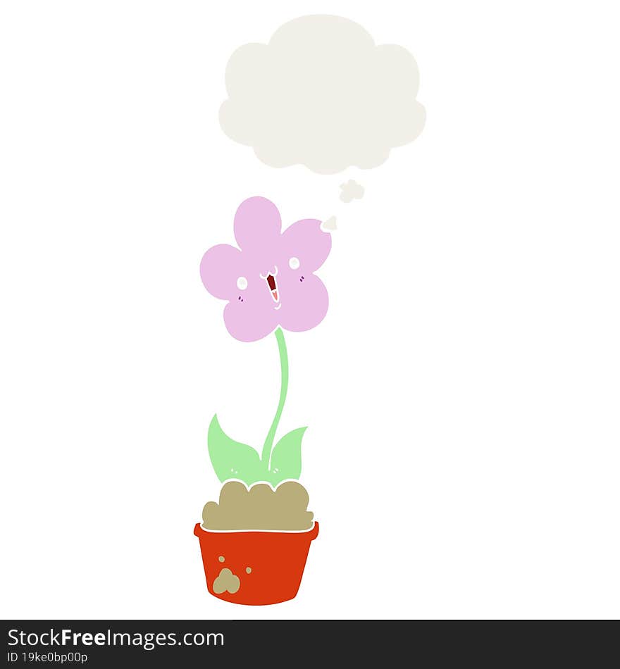 cute cartoon flower and thought bubble in retro style