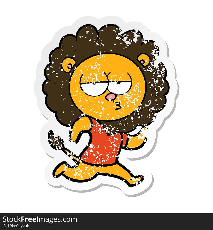 distressed sticker of a cartoon running lion