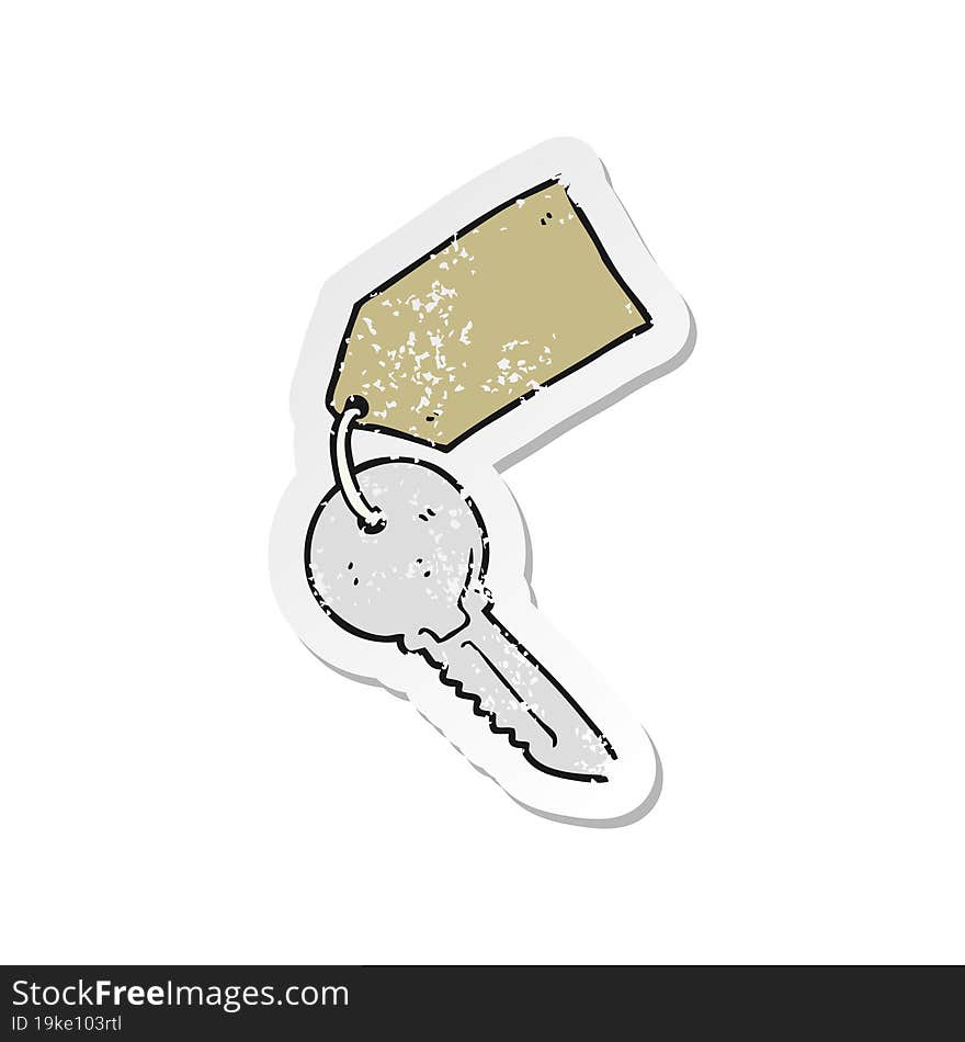 retro distressed sticker of a cartoon key with tag