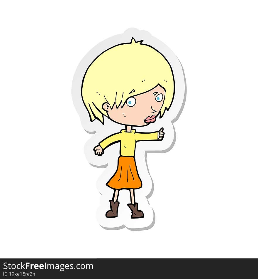 sticker of a cartoon woman raising eyebrow