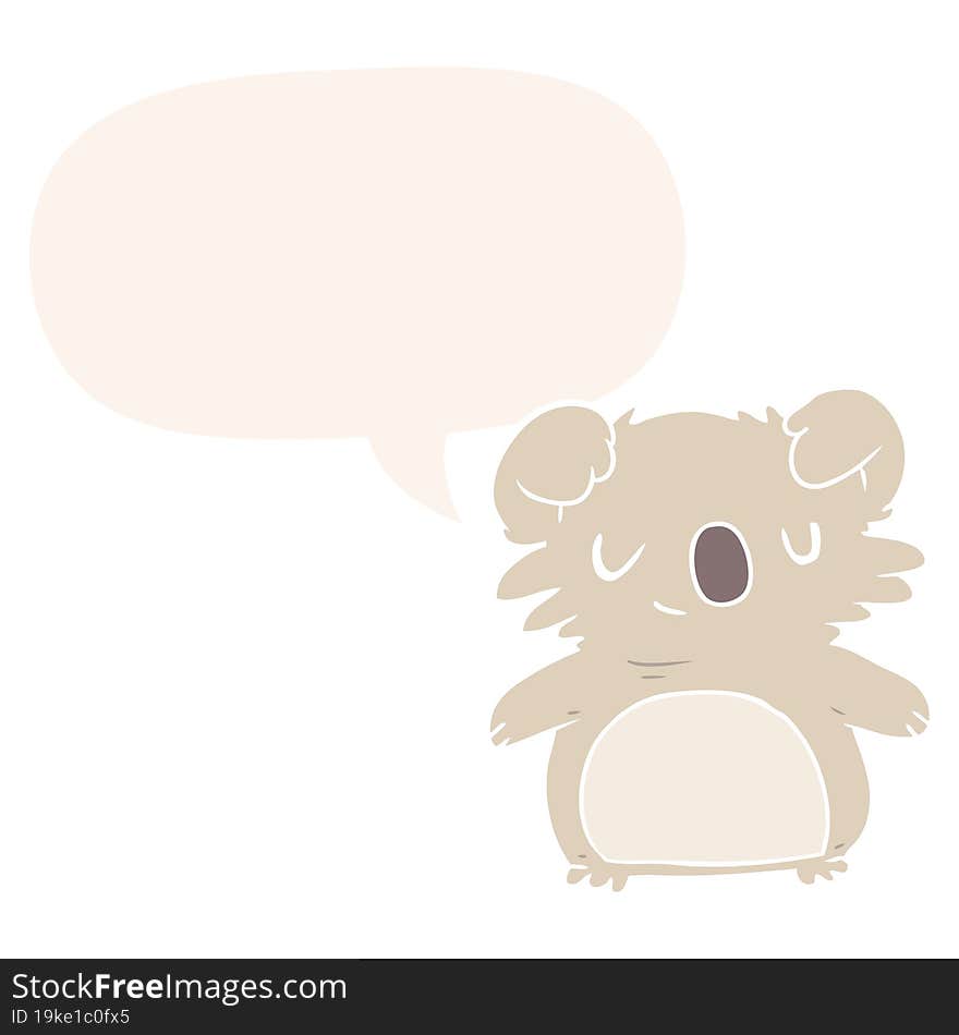 cute cartoon koala and speech bubble in retro style