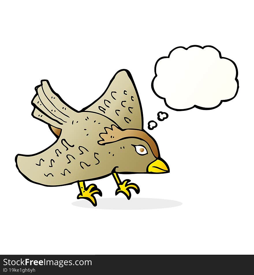 cartoon garden bird with thought bubble