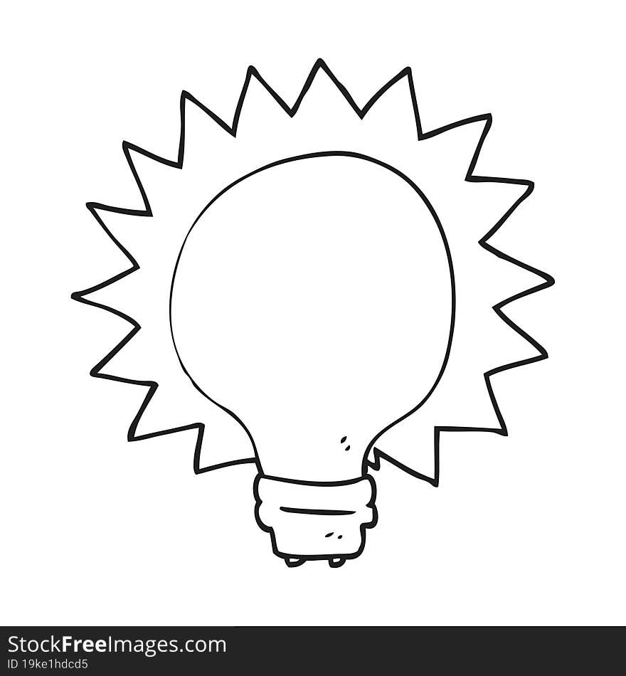 black and white cartoon light bulb