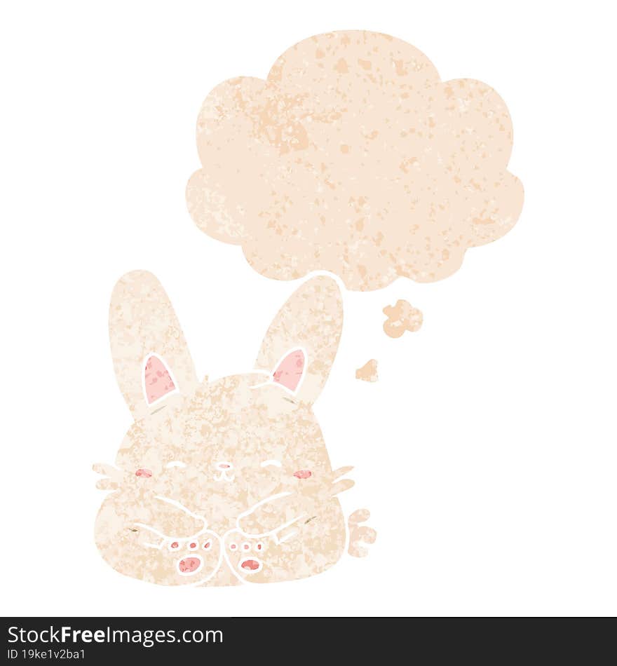 Cartoon Rabbit And Thought Bubble In Retro Textured Style