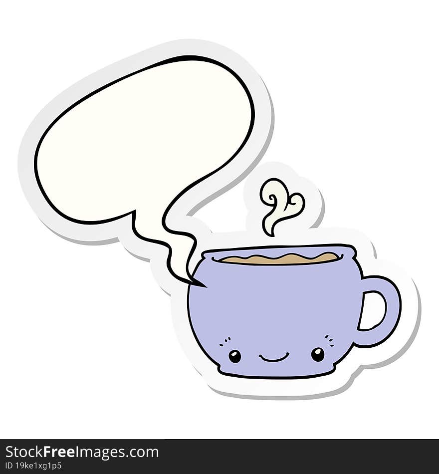 Cartoon Hot Cup Of Coffee And Speech Bubble Sticker