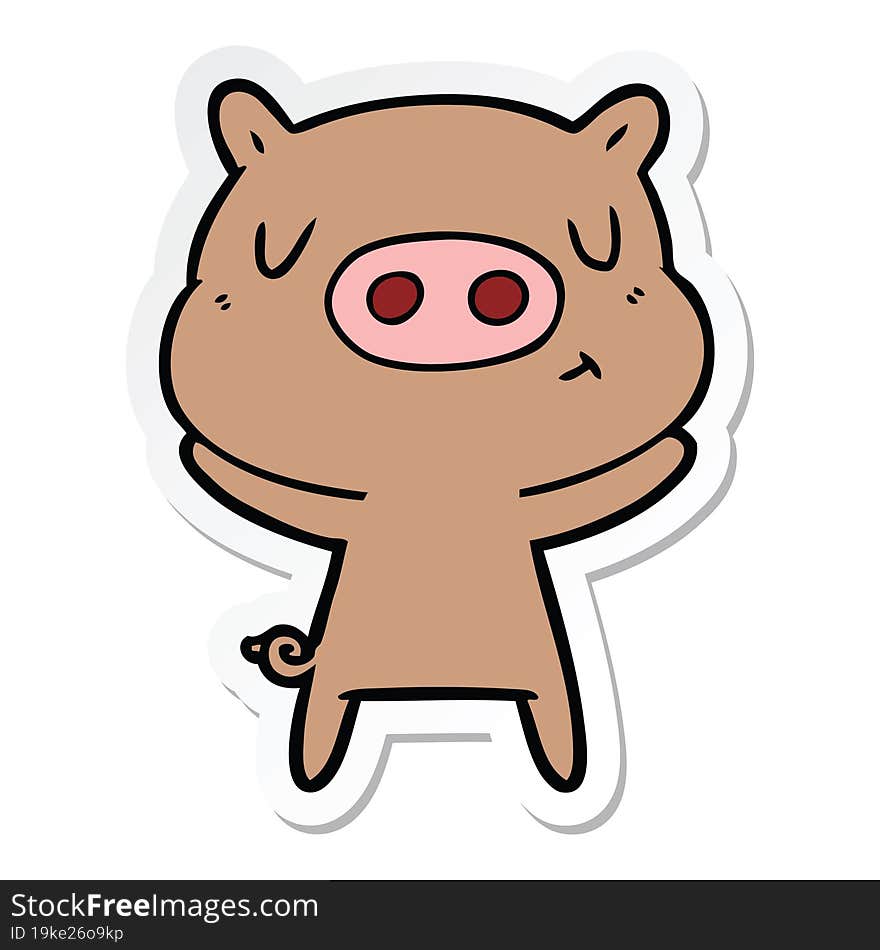 sticker of a cartoon content pig