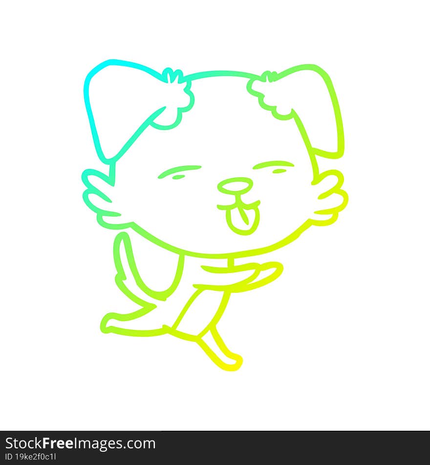 cold gradient line drawing cartoon dog sticking out tongue