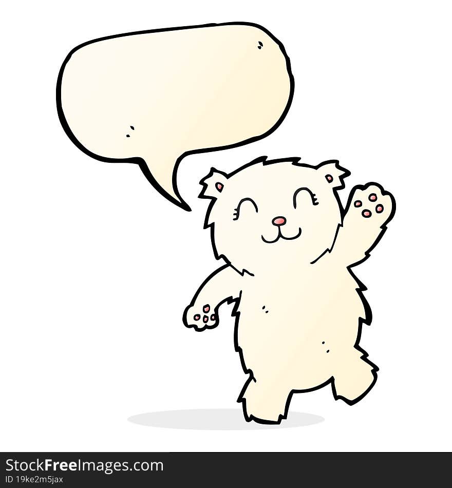 cartoon waving polar bear with speech bubble