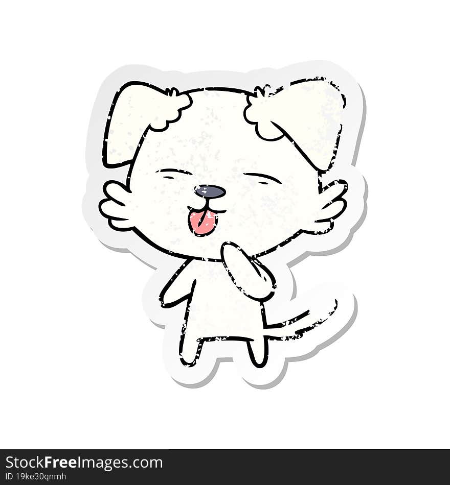 distressed sticker of a cartoon dog sticking out tongue