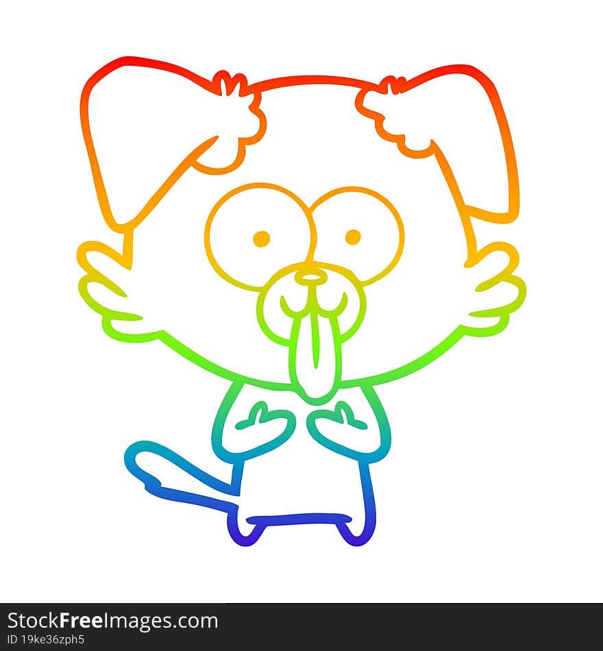 rainbow gradient line drawing of a cartoon dog with tongue sticking out