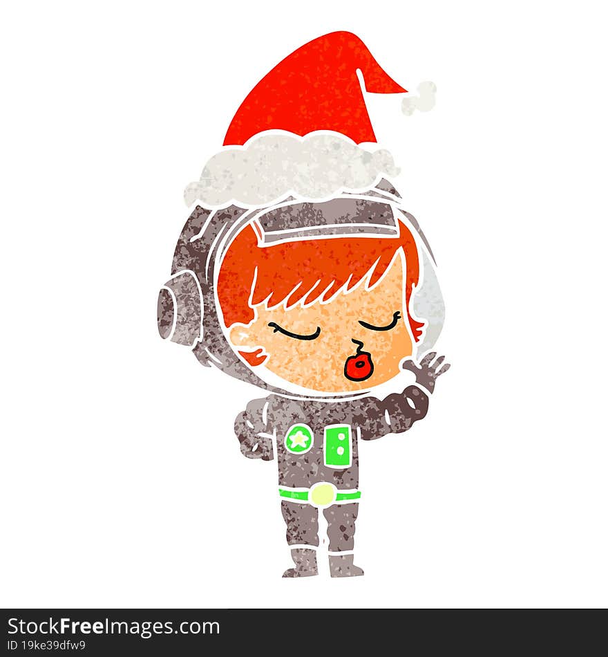 retro cartoon of a pretty astronaut girl wearing santa hat