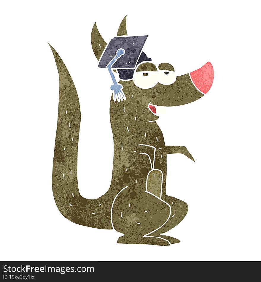 retro cartoon kangaroo with graduation cap