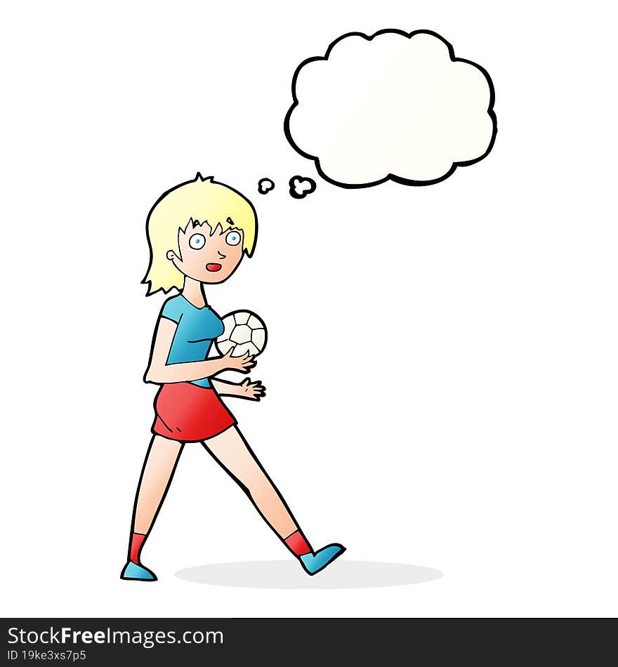 Cartoon Soccer Girl With Thought Bubble