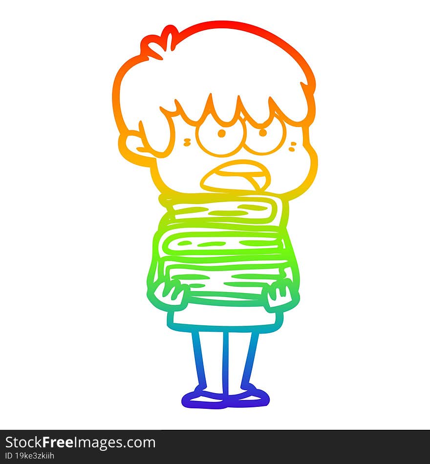 rainbow gradient line drawing worried cartoon boy