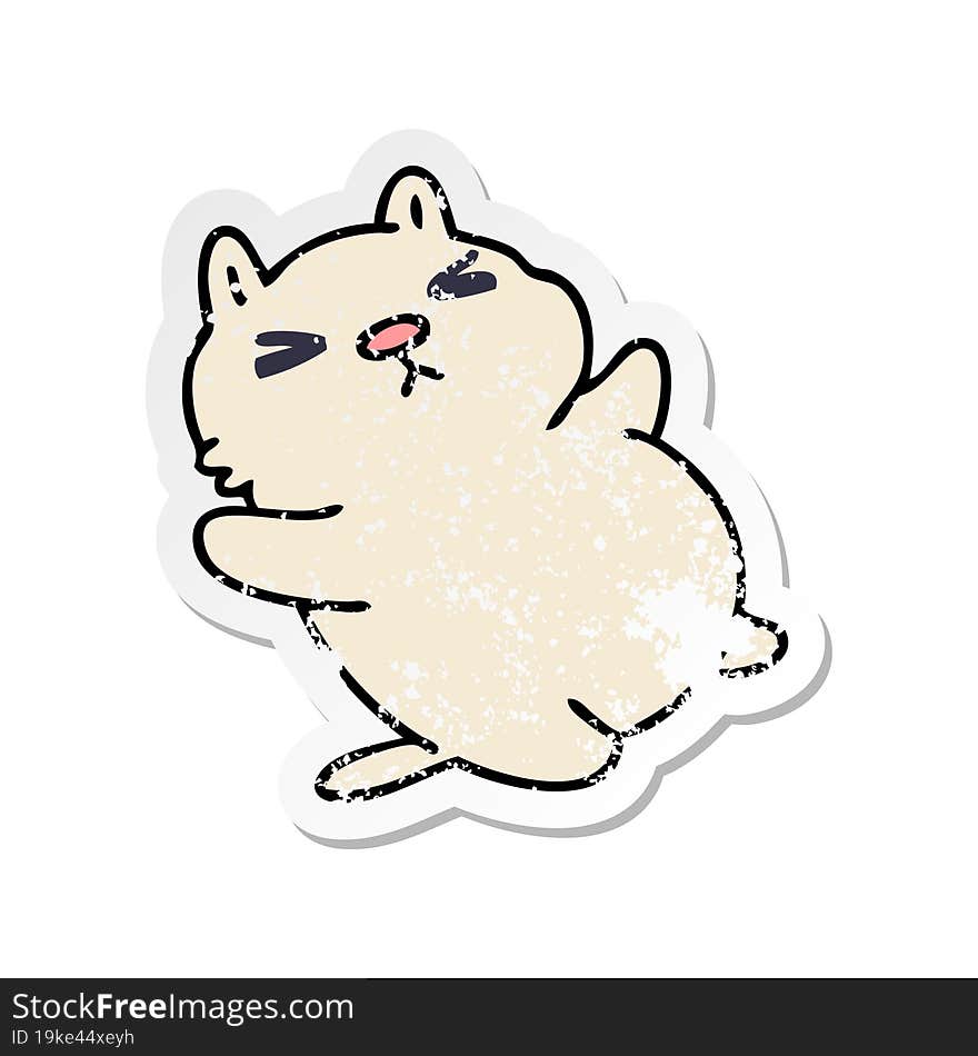 Distressed Sticker Of A Quirky Hand Drawn Cartoon Cat