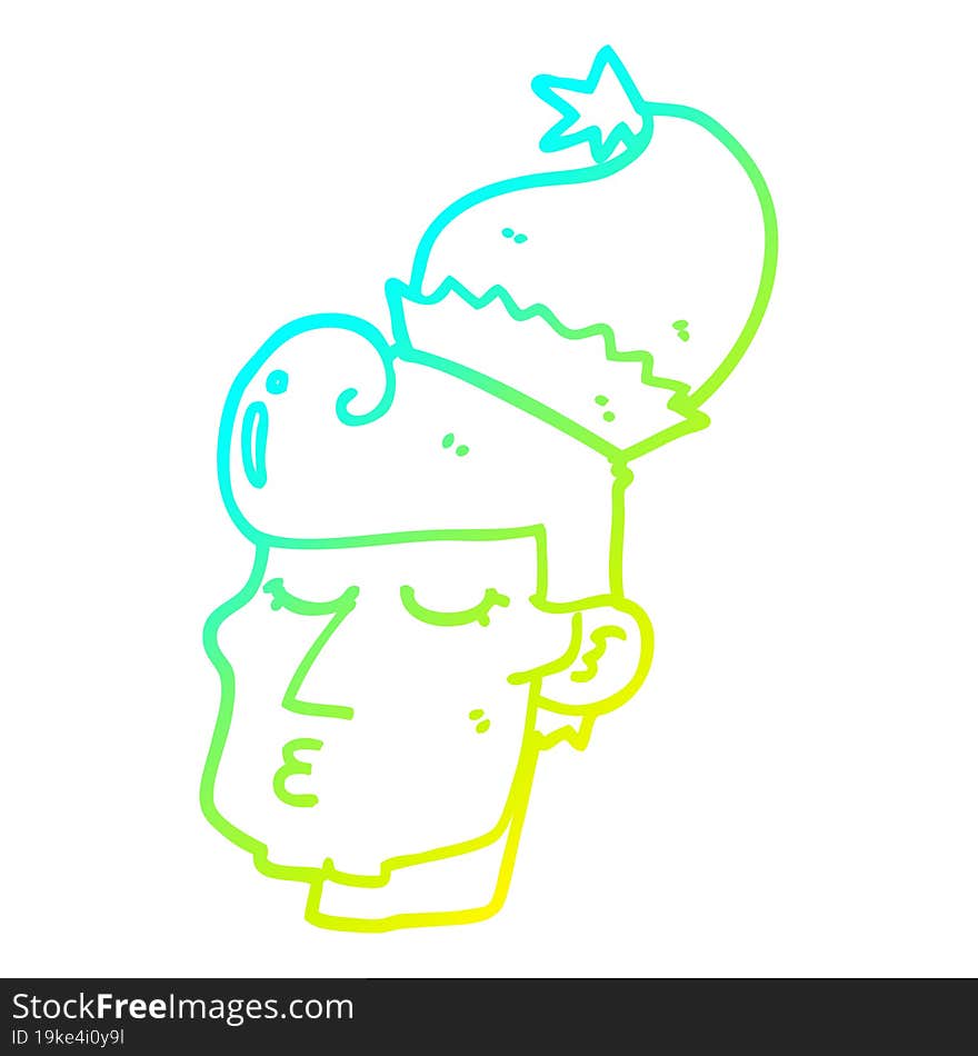 cold gradient line drawing cartoon man wearing christmas hat