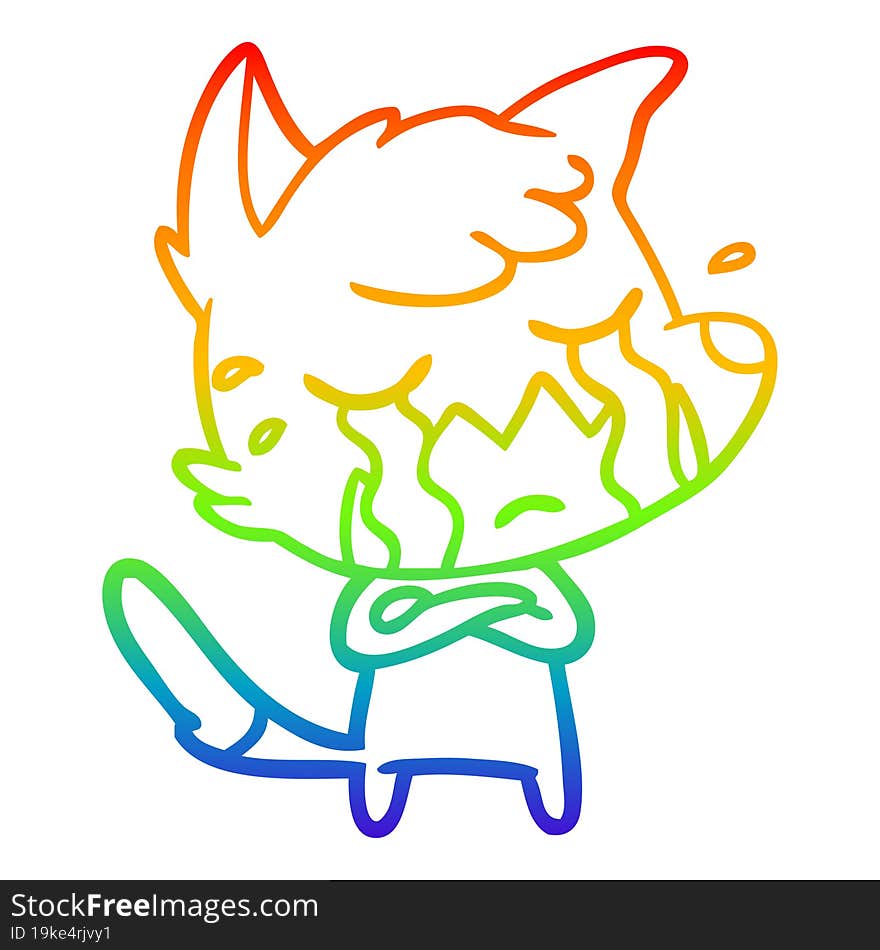 rainbow gradient line drawing crying fox cartoon