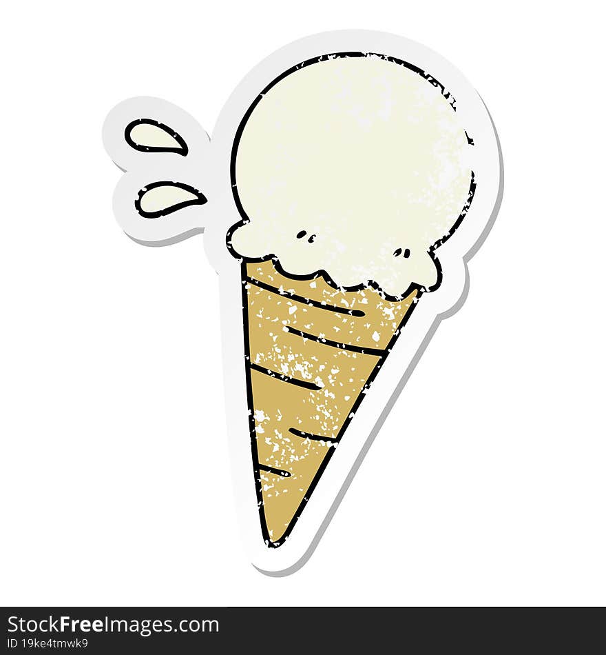 Distressed Sticker Of A Quirky Hand Drawn Cartoon Vanilla Ice Cream