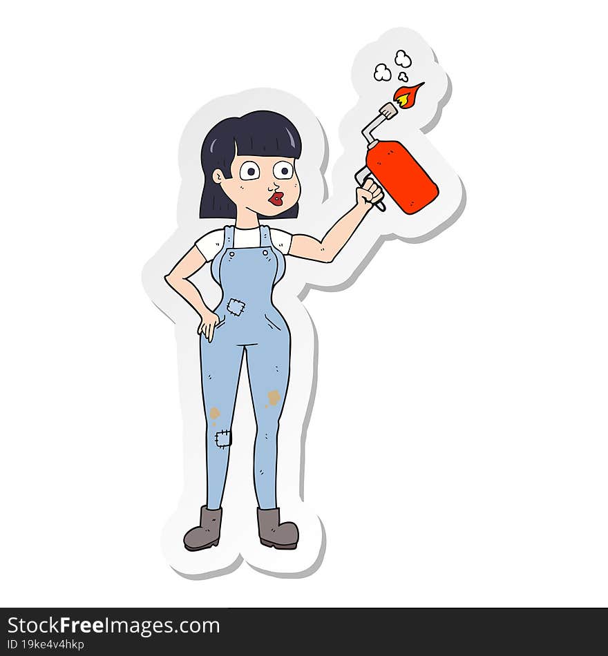 sticker of a cartoon woman in dungarees