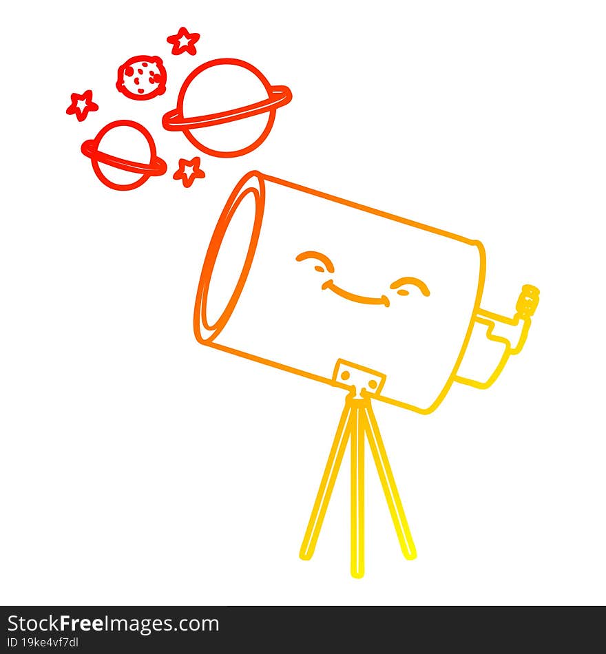 warm gradient line drawing cartoon telescope with face