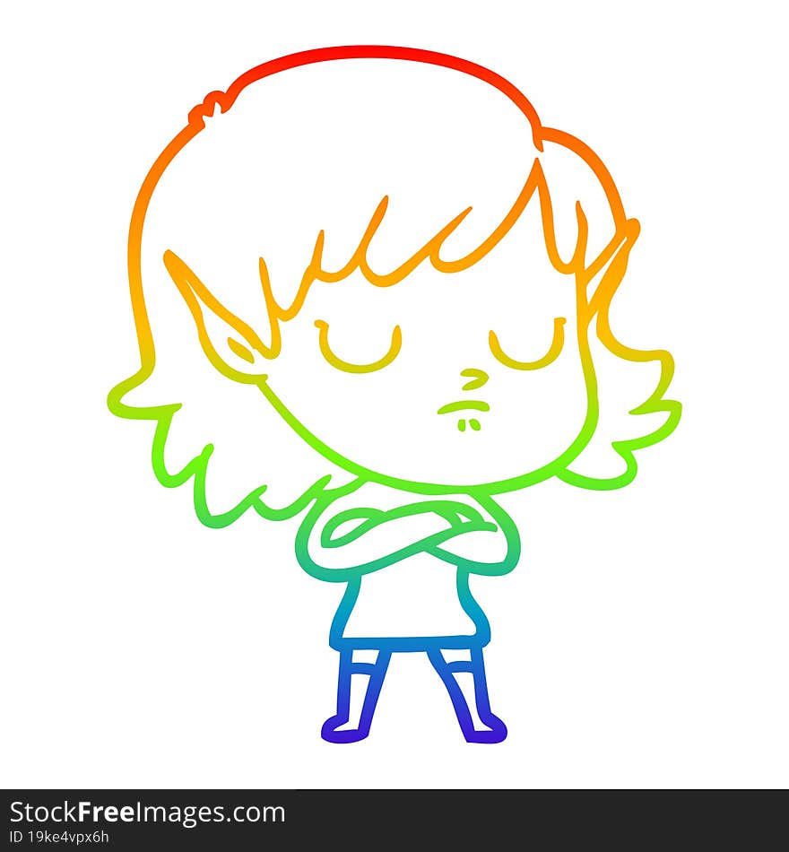 rainbow gradient line drawing of a cartoon elf girl