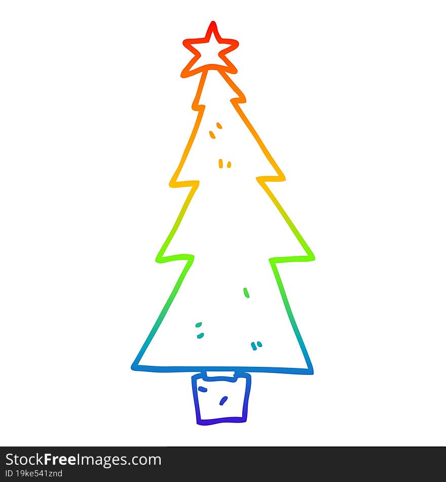 rainbow gradient line drawing of a cartoon christmas tree