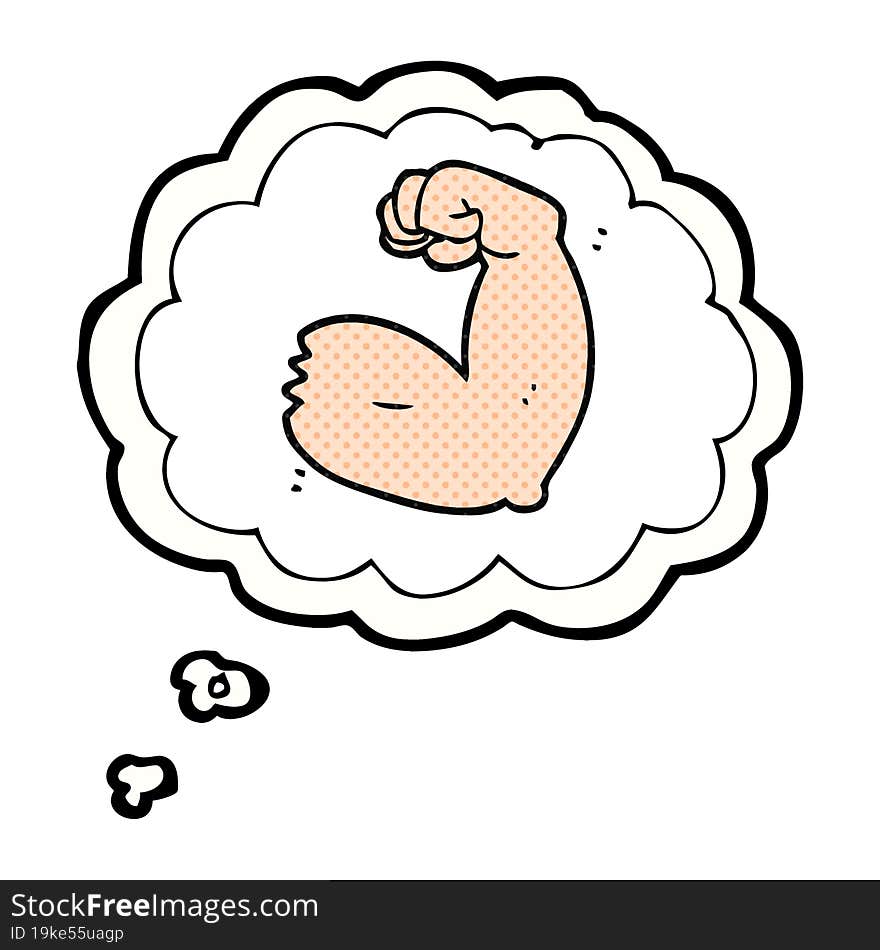 Thought Bubble Cartoon Strong Arm Flexing Bicep