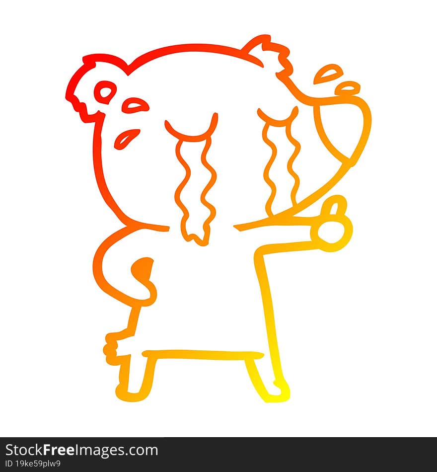 Warm Gradient Line Drawing Cartoon Crying Bear