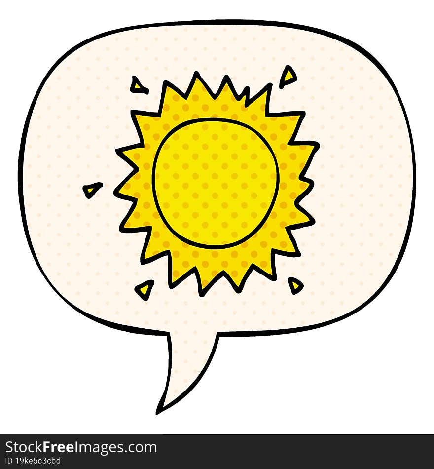 cartoon sun with speech bubble in comic book style