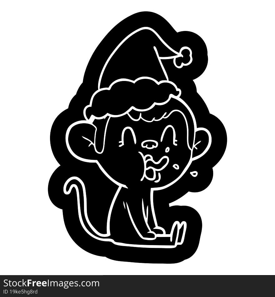 Crazy Cartoon Icon Of A Monkey Sitting Wearing Santa Hat