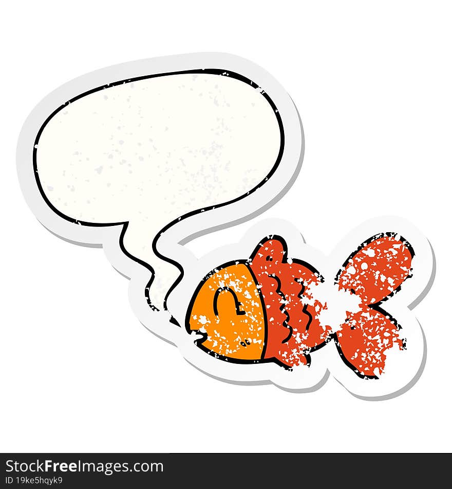 cartoon fish and speech bubble distressed sticker