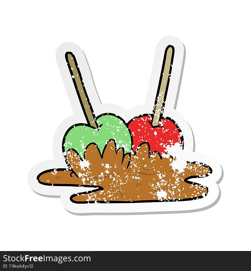 Distressed Sticker Of A Cartoon Toffee Apples