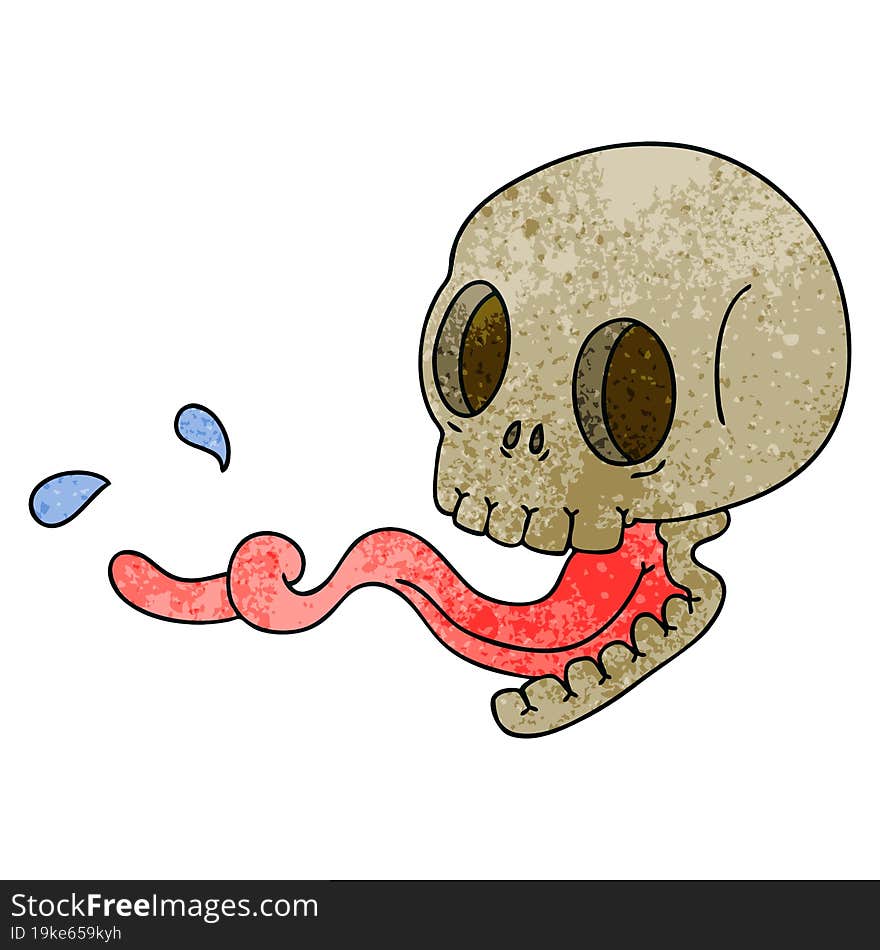 quirky hand drawn cartoon skull with tongue